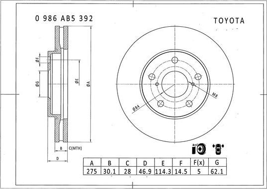 BOSCH 0 986 AB5 392 - Гальмівний диск autozip.com.ua