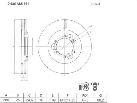 BOSCH 0 986 AB5 361 - Гальмівний диск autozip.com.ua