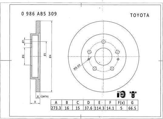 BOSCH 0 986 AB5 309 - Гальмівний диск autozip.com.ua