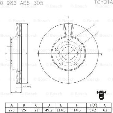 BOSCH 0 986 AB5 305 - Гальмівний диск autozip.com.ua