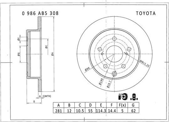 BOSCH 0 986 AB5 308 - Гальмівний диск autozip.com.ua