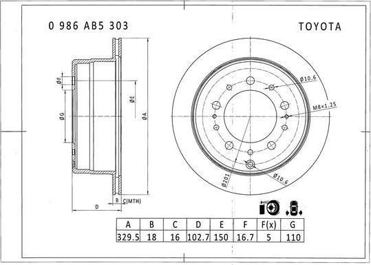 BOSCH 0 986 AB5 303 - Гальмівний диск autozip.com.ua