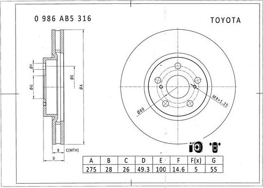 BOSCH 0 986 AB5 316 - Гальмівний диск autozip.com.ua