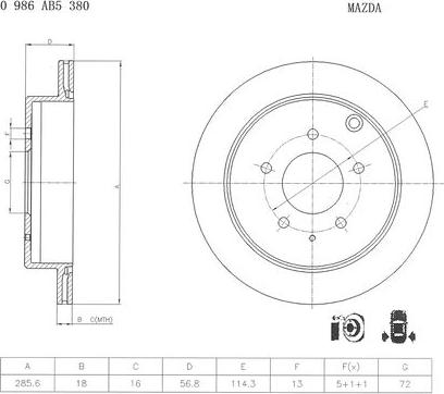 BOSCH 0 986 AB5 380 - Гальмівний диск autozip.com.ua