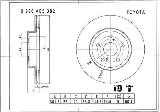 BOSCH 0 986 AB5 382 - Гальмівний диск autozip.com.ua