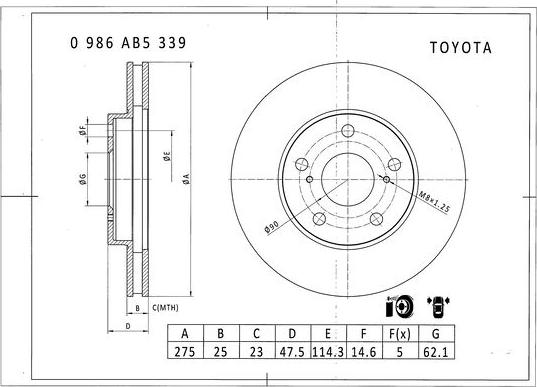 BOSCH 0 986 AB5 339 - Гальмівний диск autozip.com.ua