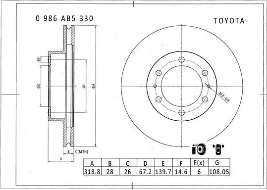 BOSCH 0 986 AB5 330 - Гальмівний диск autozip.com.ua