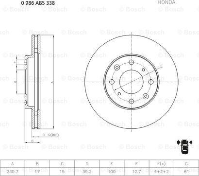 BOSCH 0 986 AB5 338 - Гальмівний диск autozip.com.ua