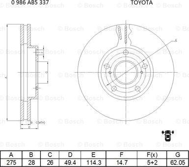 BOSCH 0 986 AB5 337 - Гальмівний диск autozip.com.ua