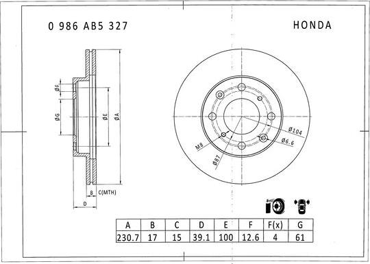 BOSCH 0 986 AB5 327 - Гальмівний диск autozip.com.ua