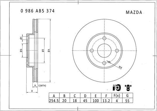BOSCH 0 986 AB5 374 - Гальмівний диск autozip.com.ua