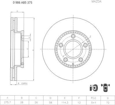 BOSCH 0 986 AB5 375 - Гальмівний диск autozip.com.ua