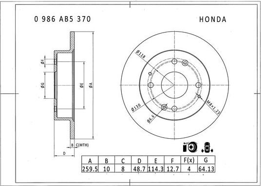 BOSCH 0 986 AB5 370 - Гальмівний диск autozip.com.ua