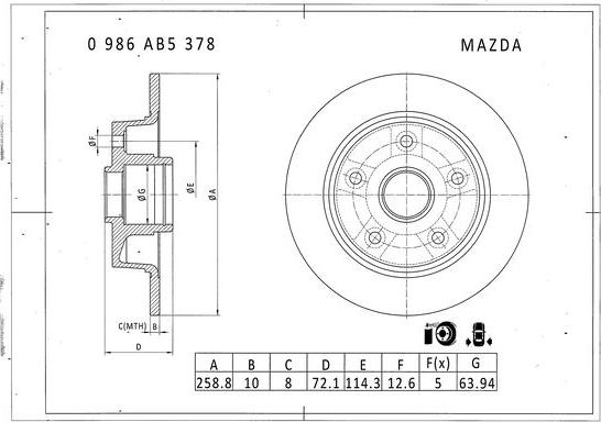 BOSCH 0 986 AB5 378 - Гальмівний диск autozip.com.ua