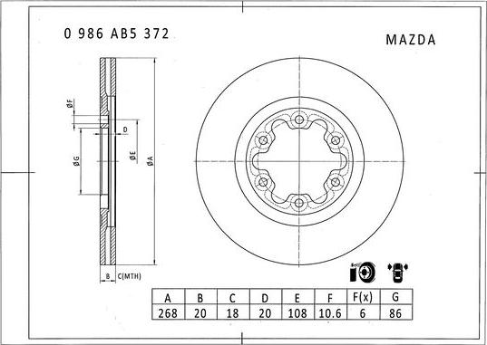 BOSCH 0 986 AB5 372 - Гальмівний диск autozip.com.ua