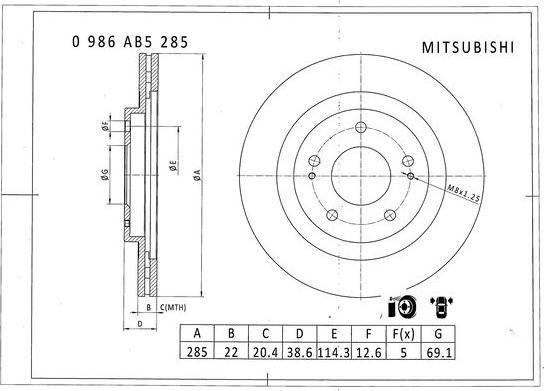 BOSCH 0 986 AB5 285 - Гальмівний диск autozip.com.ua