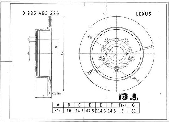 BOSCH 0 986 AB5 286 - Гальмівний диск autozip.com.ua