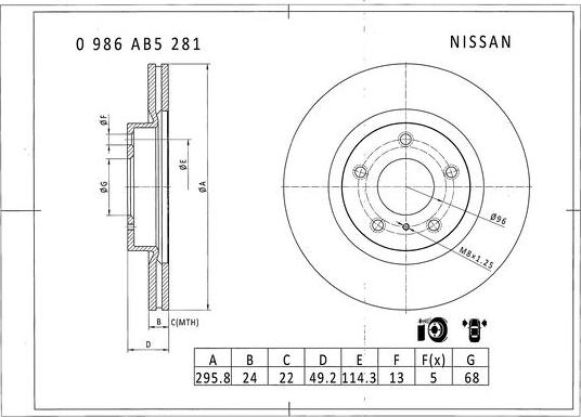 BOSCH 0 986 AB5 281 - Гальмівний диск autozip.com.ua