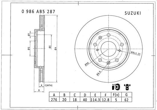 BOSCH 0 986 AB5 287 - Гальмівний диск autozip.com.ua