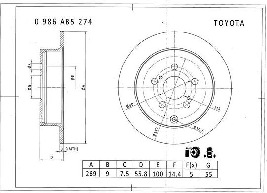 BOSCH 0 986 AB5 274 - Гальмівний диск autozip.com.ua