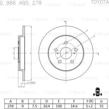 BOSCH 0 986 AB5 278 - Гальмівний диск autozip.com.ua