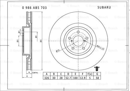 BOSCH 0 986 AB5 703 - Гальмівний диск autozip.com.ua