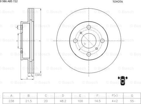 BOSCH 0 986 AB5 722 - Гальмівний диск autozip.com.ua