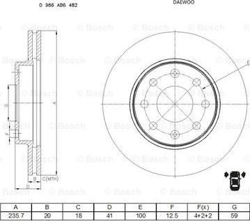 BOSCH 0 986 AB6 482 - Гальмівний диск autozip.com.ua