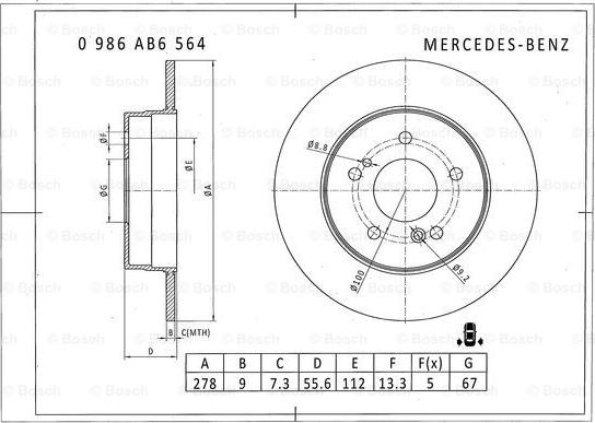 BOSCH 0 986 AB6 564 - Гальмівний диск autozip.com.ua