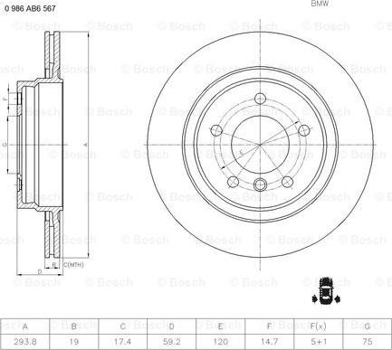 BOSCH 0 986 AB6 567 - Гальмівний диск autozip.com.ua