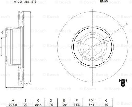 BOSCH 0 986 AB6 574 - Гальмівний диск autozip.com.ua