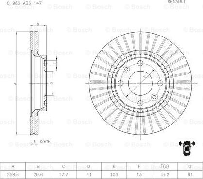 BOSCH 0 986 AB6 147 - Гальмівний диск autozip.com.ua