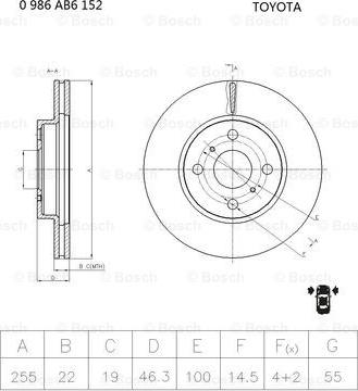 BOSCH 0 986 AB6 152 - Гальмівний диск autozip.com.ua