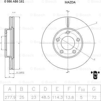 BOSCH 0 986 AB6 161 - Гальмівний диск autozip.com.ua