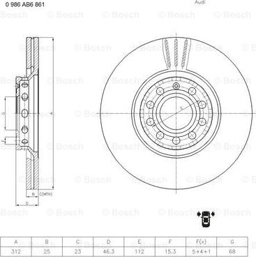 BOSCH 0 986 AB6 861 - Гальмівний диск autozip.com.ua