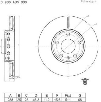 BOSCH 0 986 AB6 880 - Гальмівний диск autozip.com.ua