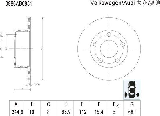 BOSCH 0 986 AB6 881 - Гальмівний диск autozip.com.ua