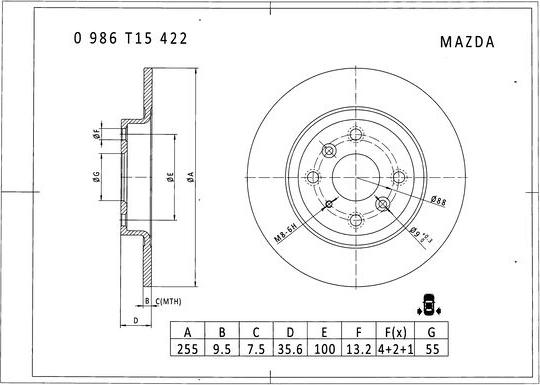 BOSCH 0 986 T15 422 - Гальмівний диск autozip.com.ua