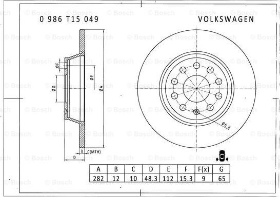 BOSCH 0 986 T15 049 - Гальмівний диск autozip.com.ua