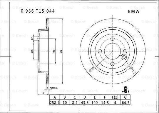 BOSCH 0 986 T15 044 - Гальмівний диск autozip.com.ua