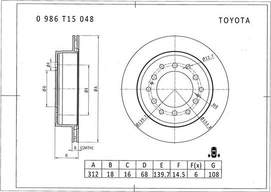 BOSCH 0 986 T15 048 - Гальмівний диск autozip.com.ua