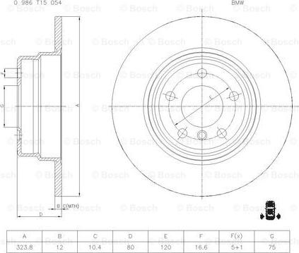 BOSCH 0 986 T15 054 - Гальмівний диск autozip.com.ua