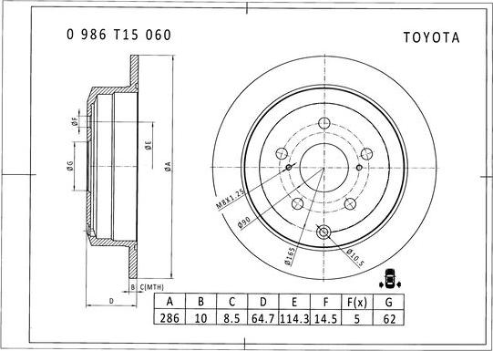 BOSCH 0 986 T15 060 - Гальмівний диск autozip.com.ua