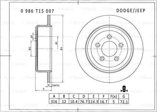 BOSCH 0 986 T15 007 - Гальмівний диск autozip.com.ua