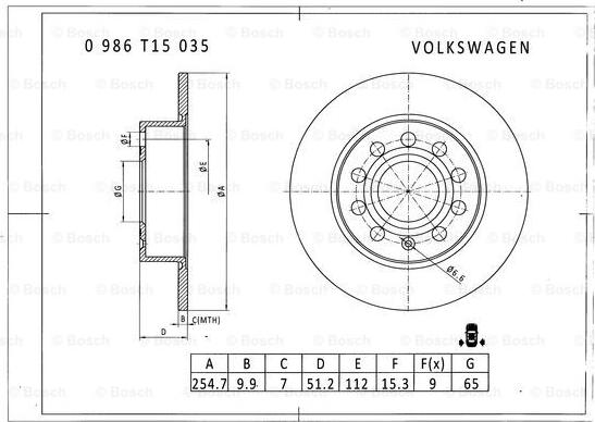 BOSCH 0 986 T15 035 - Гальмівний диск autozip.com.ua