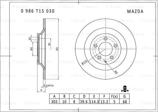 BOSCH 0 986 T15 030 - Гальмівний диск autozip.com.ua