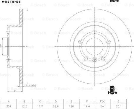 BOSCH 0 986 T15 038 - Гальмівний диск autozip.com.ua