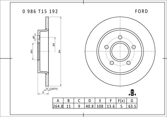 BOSCH 0 986 T15 192 - Гальмівний диск autozip.com.ua