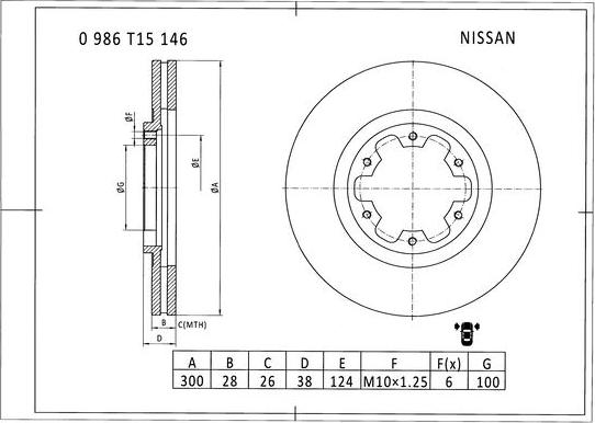 BOSCH 0 986 T15 146 - Гальмівний диск autozip.com.ua