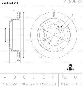 BOSCH 0 986 T15 148 - Гальмівний диск autozip.com.ua